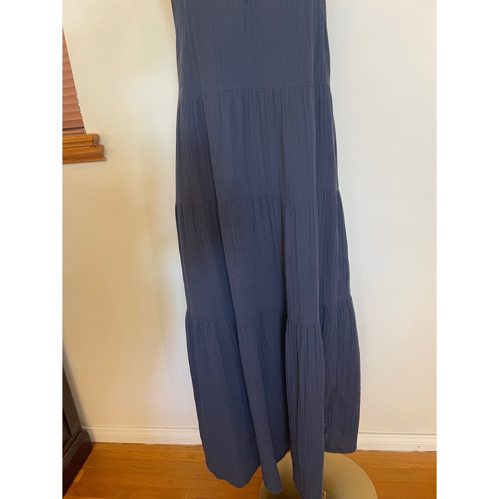 Quince 100% Organic Cotton Gauze Tiered Maxi Dress Indigo Blue Medium - Picture 5 of 10